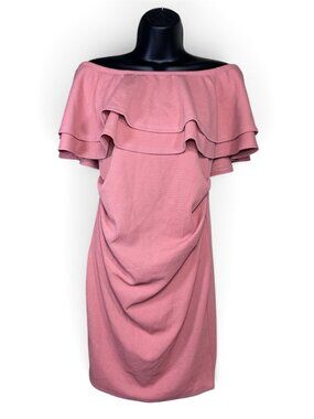 LA CLEF Off The Shoulder Ruffle Mini Dress Sz S Blush Pink Bodycon Slim Stretch